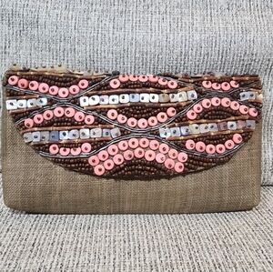 Vintage Gold Beaded Evening Bag Clutch Purse Handbag 